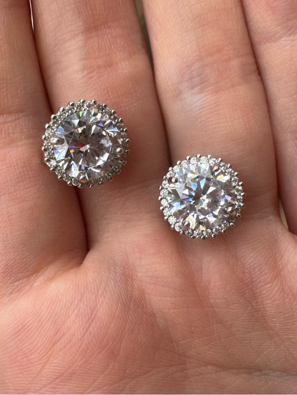 Classic Round Halo CZ Stud Earrings - Silver Tone